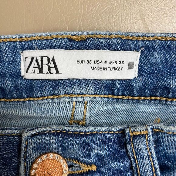 Zara Womens Blue High Rise Ripped Cuff Cut Off Skinny Medium Wash Denim Jeans 4 - Picture 9 of 10